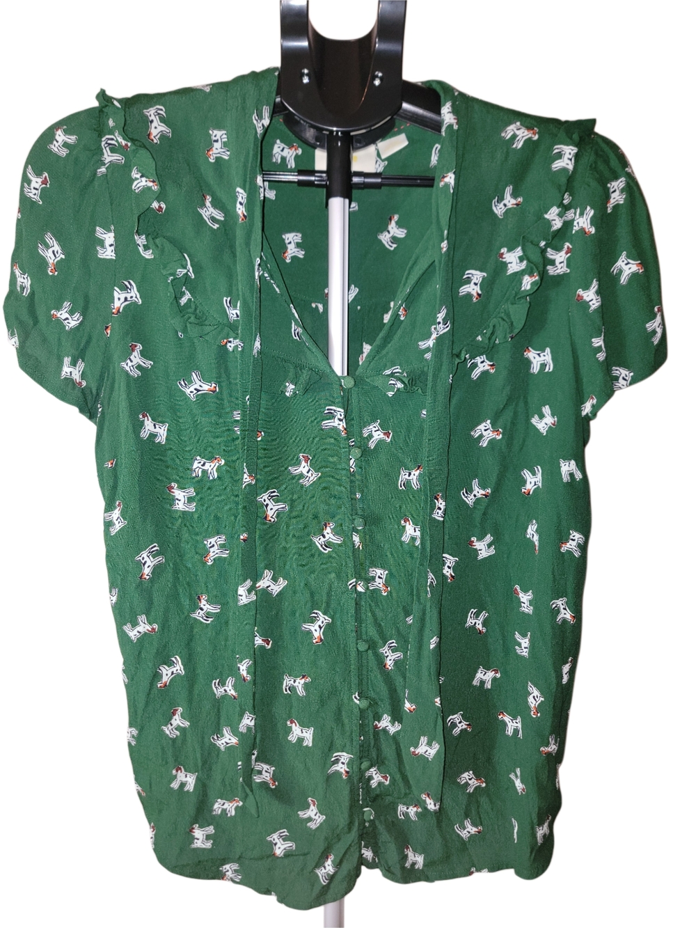 Anthropologie Maeve Adagio Ruffled Dog Print Blouse Green Size Large